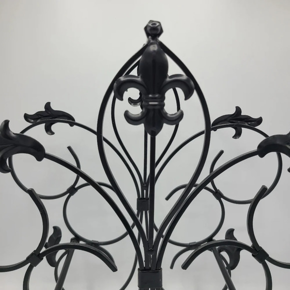 Black Metal Wine Rack Bottle Holder Fluer de Lis Countertop Tabletop Wine Rack - Picture 3 of 12